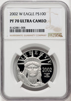 2002-W $100 One-Ounce Platinum Eagle Statue of Liberty Brown Label NGC PF70