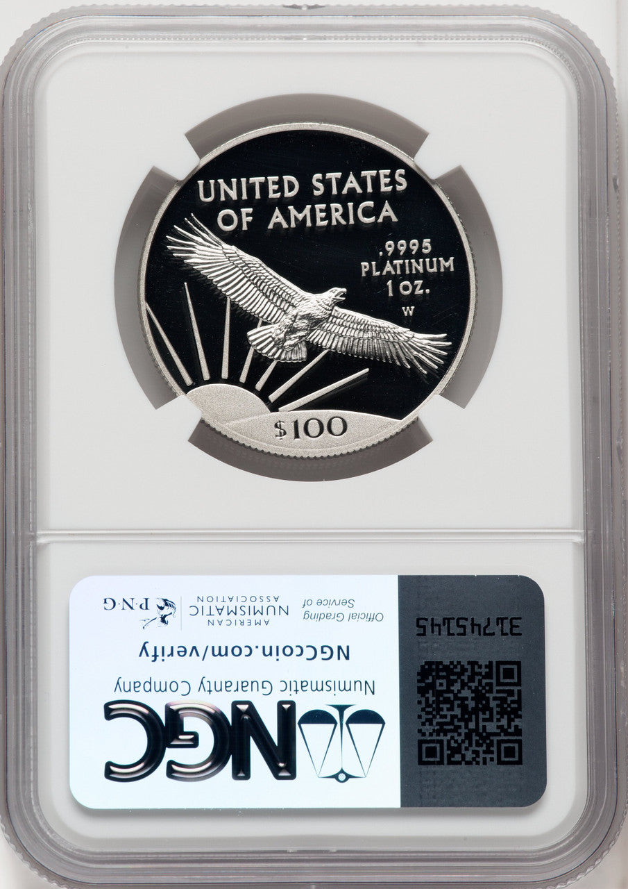 2017-W $100 One-Ounce Platinum Eagle Statue of Liberty 20th Anniversary Brown Label NGC PF70