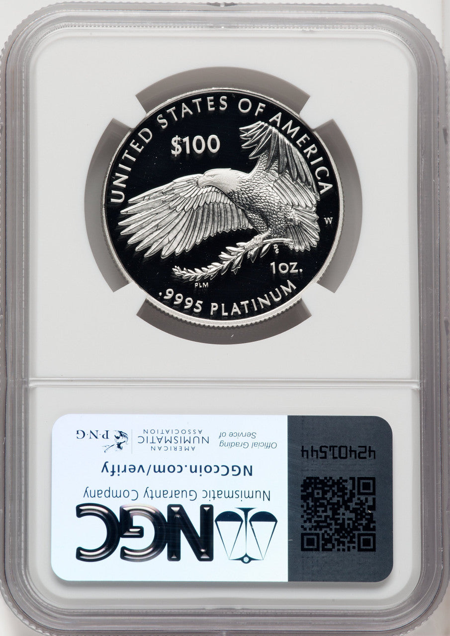 2021-W $100 One-Ounce Platinum Eagle Freedom of Religion Brown Label NGC PF70