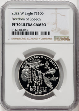 2022-W $100 One-Ounce Platinum Eagle Freedom of Speech Brown Label NGC PF70