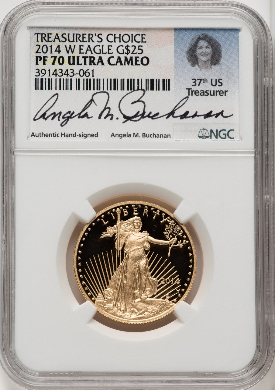 2014-W $25 Half-Ounce Gold Eagle DCAM NGC PF70 Angela Buchanan Signed