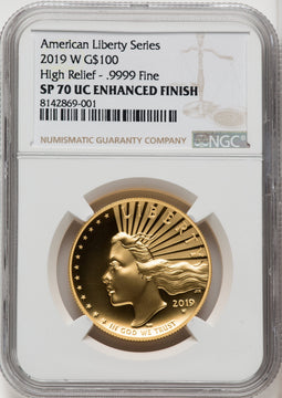 2019-W $100 High Relief Enhanced DMPL Brown Label NGC MS70