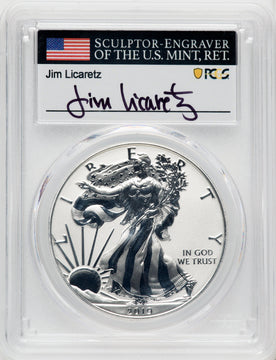 2019-S S$1 Silver Eagle Reverse Proof First Day of Issue Jim Licaretz PCGS PR70