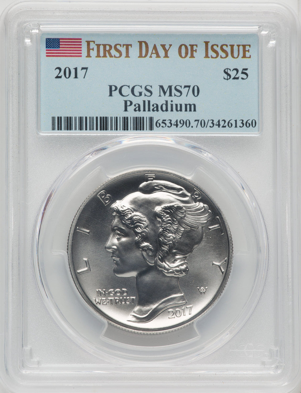 2017 $25 One Ounce Palladium First Day of Issue PCGS MS70 (766391002)
