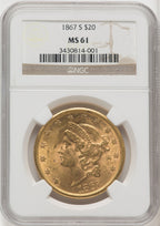 1867-S $20 Liberty Double Eagle NGC MS61