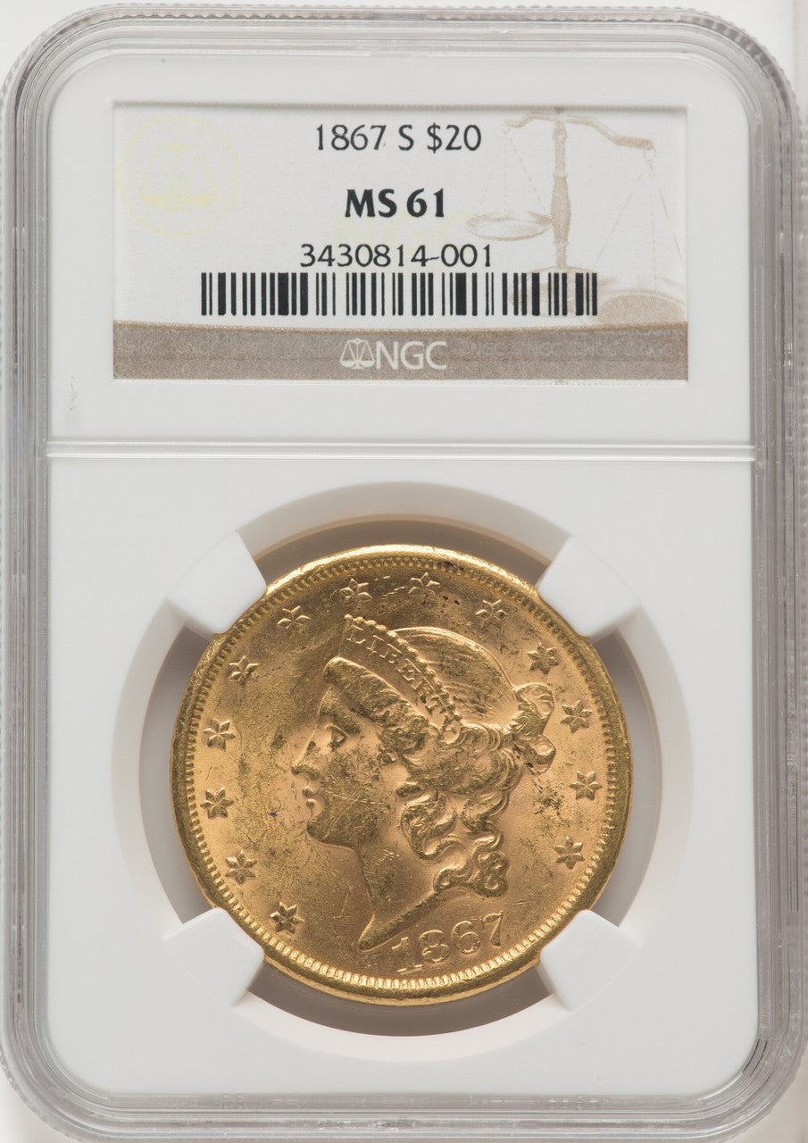 1867-S $20 Liberty Double Eagle NGC MS61