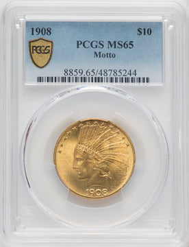 1908 $10 MOTTO Indian Eagle PCGS MS65
