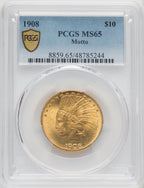 1908 $10 MOTTO Indian Eagle PCGS MS65