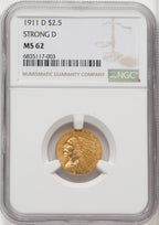 1911-D $2.50 Indian Quarter Eagle NGC MS62 (765810027)