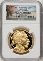2013-W One-Ounce Gold Buffalo First Strike FR Bison Label NGC PF70