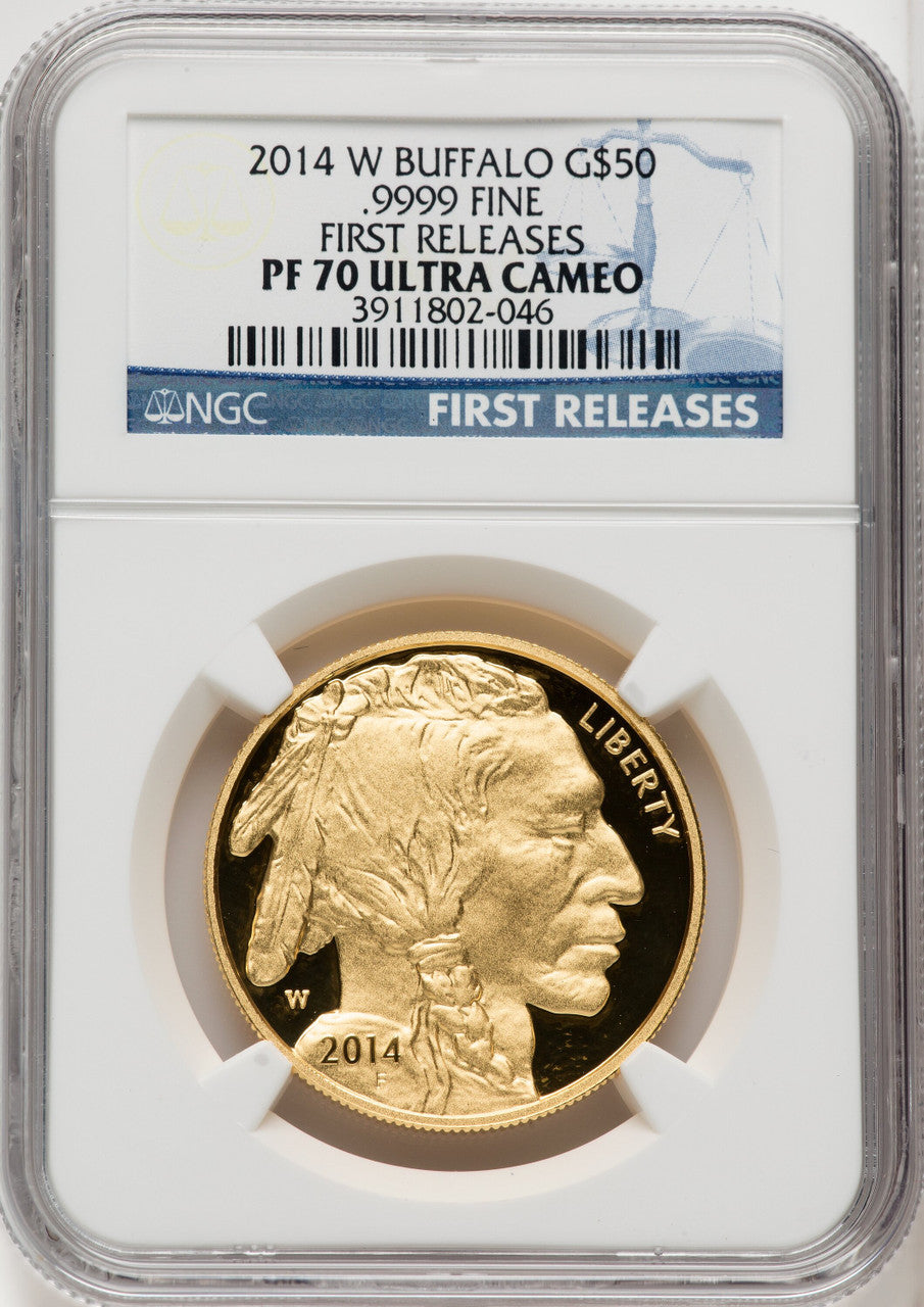 2014-W $50 One-Ounce Gold Buffalo First Strike FR Blue NGC PF70