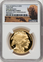 2016-W $50 One-Ounce Gold Buffalo First Strike FR Bison Label NGC PF70