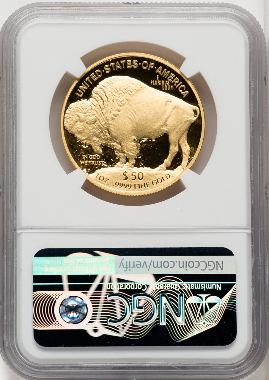 2018-W $50 One-Ounce Gold Buffalo First Strike FR Bison Label NGC PF70