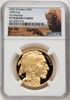 2020-W G$50 Gold Buffalo DCAM FR Bison Label NGC PF70