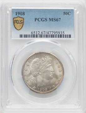 1908 50C Barber Half Dollar PCGS MS67