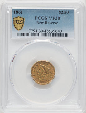 1861 $2.50 New Reverse Type 2 Liberty Quarter Eagle PCGS VF30