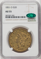 1851-O $20 CAC Liberty Double Eagle NGC AU55