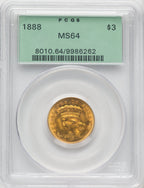 1888 $3 Three Dollar Gold Pieces PCGS MS64
