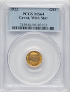 1922 G$1 Grant With Star Commemorative Gold PCGS MS64