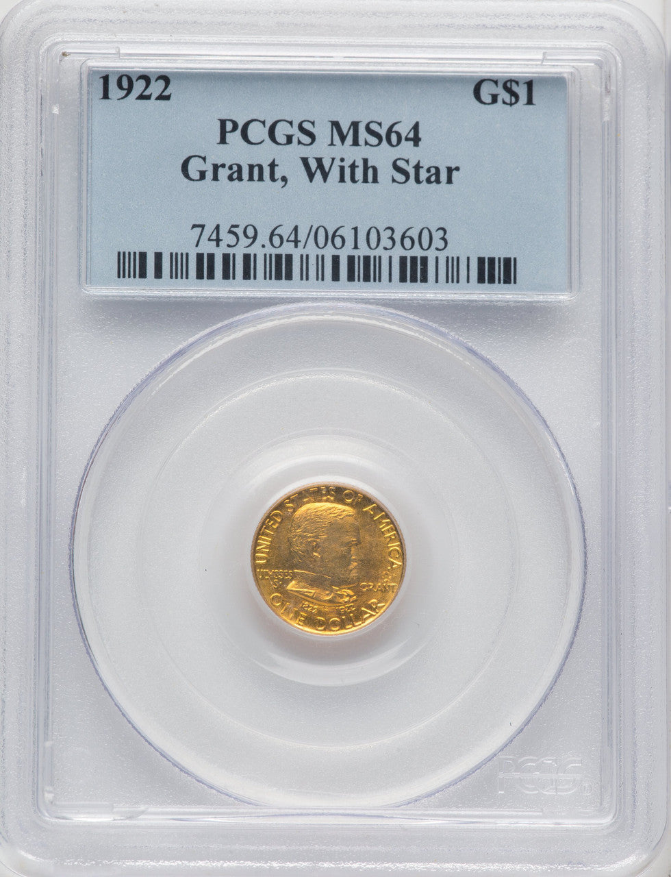 1922 G$1 Grant With Star Commemorative Gold PCGS MS64