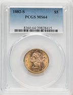 1882-S $5 Liberty Half Eagle PCGS MS64