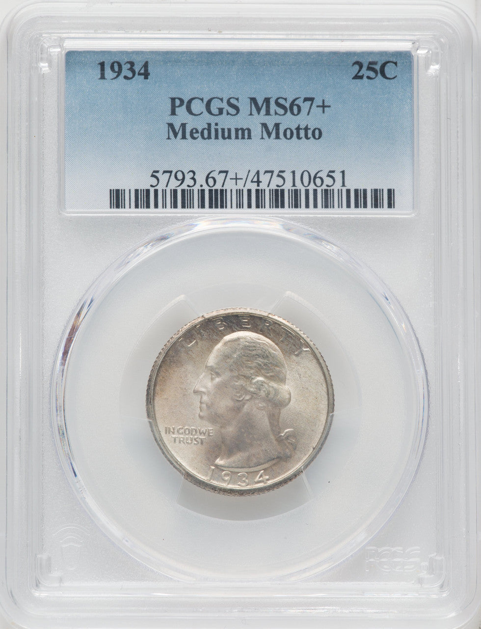 1934 25C Washington Quarter PCGS MS67+