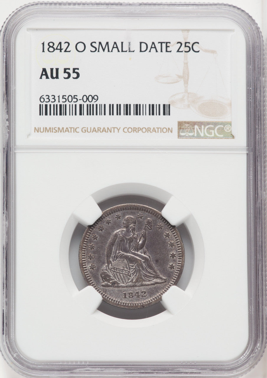 1842-O 25C Small Date Seated Quarter NGC AU55