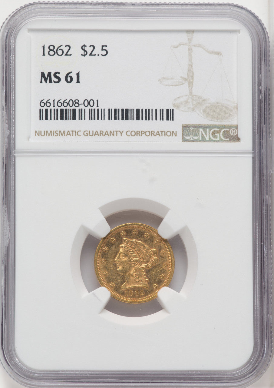 1862 $2.50 Liberty Quarter Eagle NGC MS61
