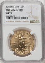 2020-W 1 oz Burnished Gold Eagle NGC MS70