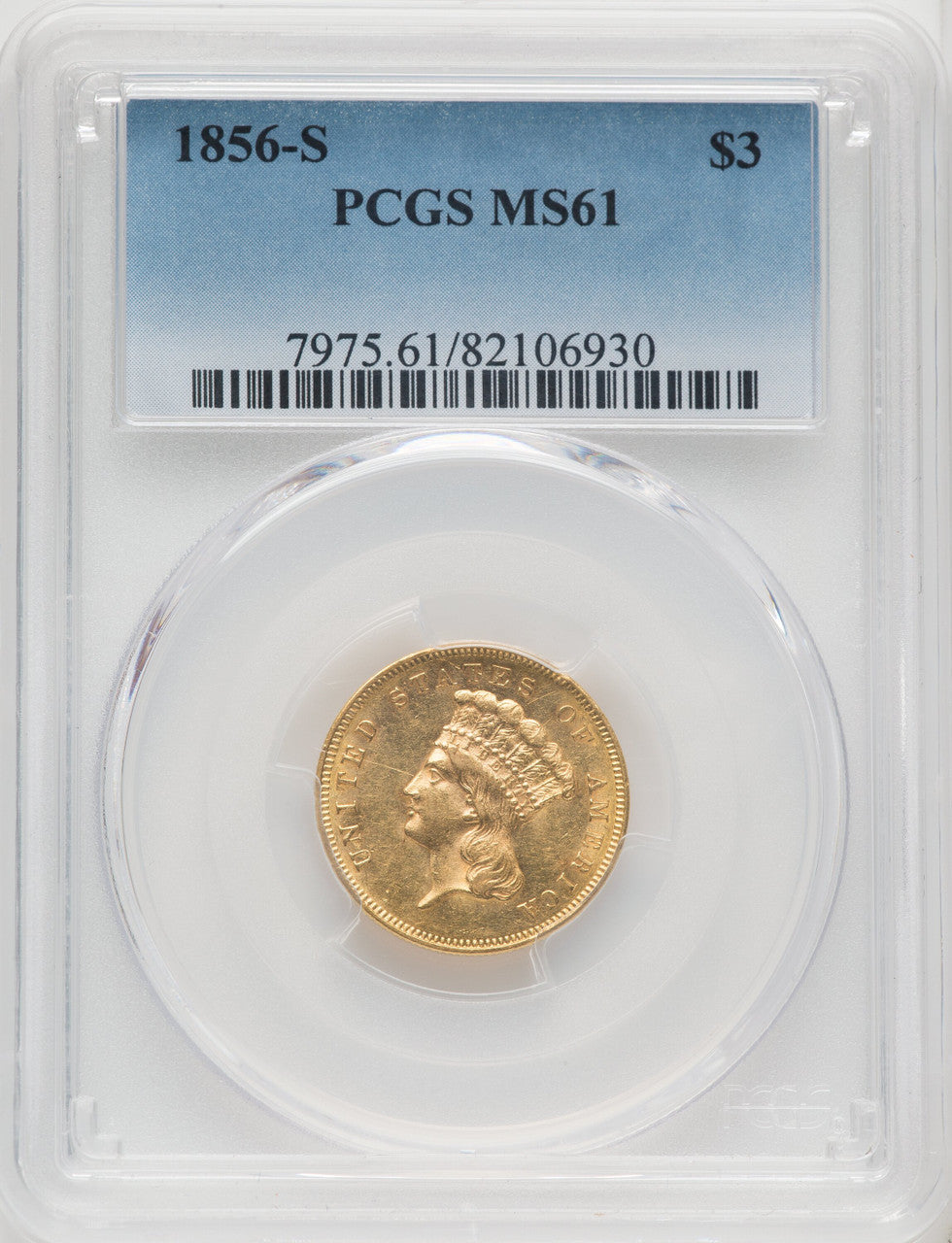 1856-S $3 Three Dollar Gold Pieces PCGS MS61