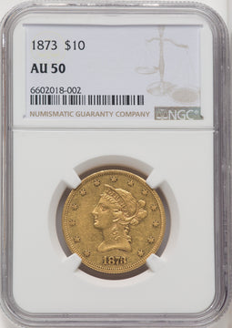 1873 $10 Closed 3 Liberty Eagle NGC AU50