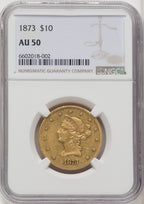 1873 $10 Closed 3 Liberty Eagle NGC AU50