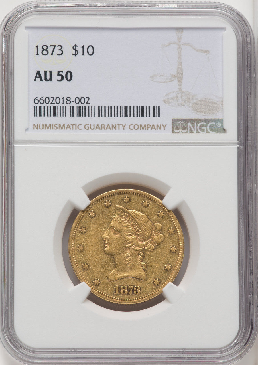 1873 $10 Closed 3 Liberty Eagle NGC AU50