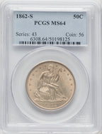 1862-S 50C Seated Half Dollar PCGS MS64