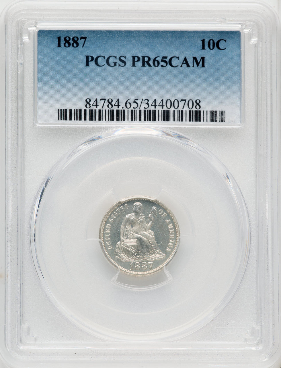 1887 10C CA Proof Seated Dime PCGS PR65