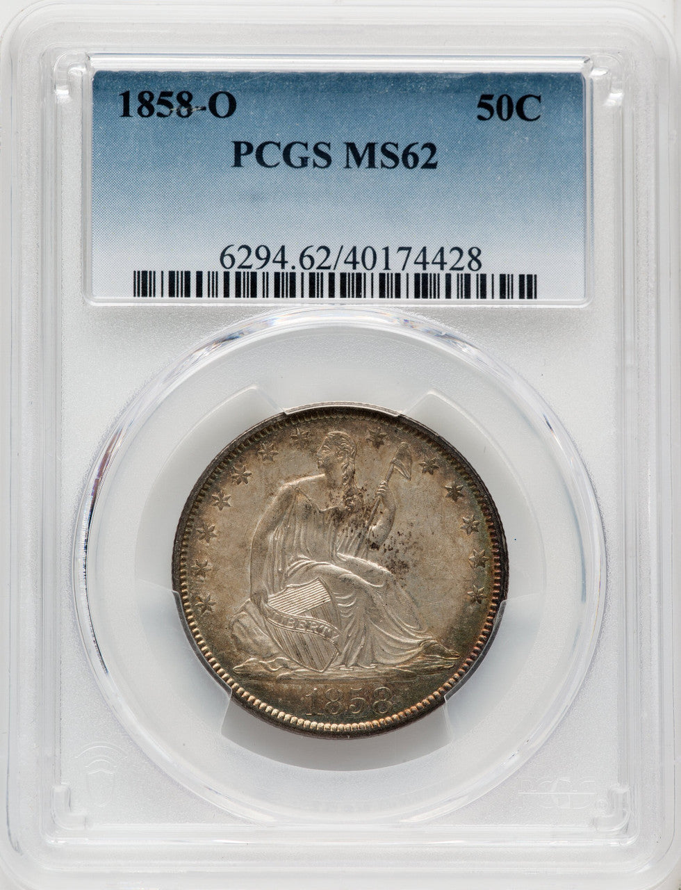 1858-O 50C Seated Half Dollar PCGS MS62