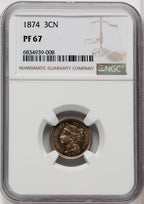 1874 3CN Proof Three Cent Nickel NGC PR67
