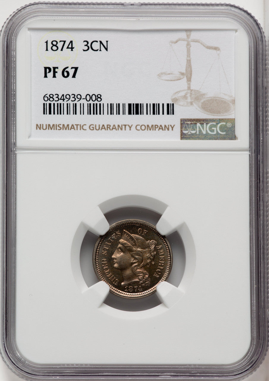 1874 3CN Proof Three Cent Nickel NGC PR67
