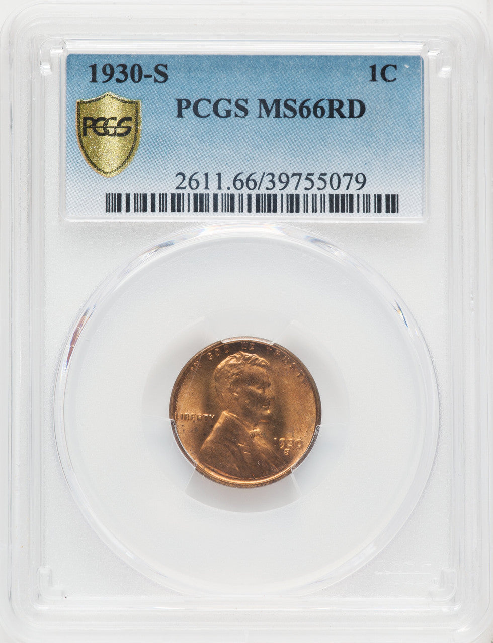 1930-S 1C RD Lincoln Cent PCGS MS66