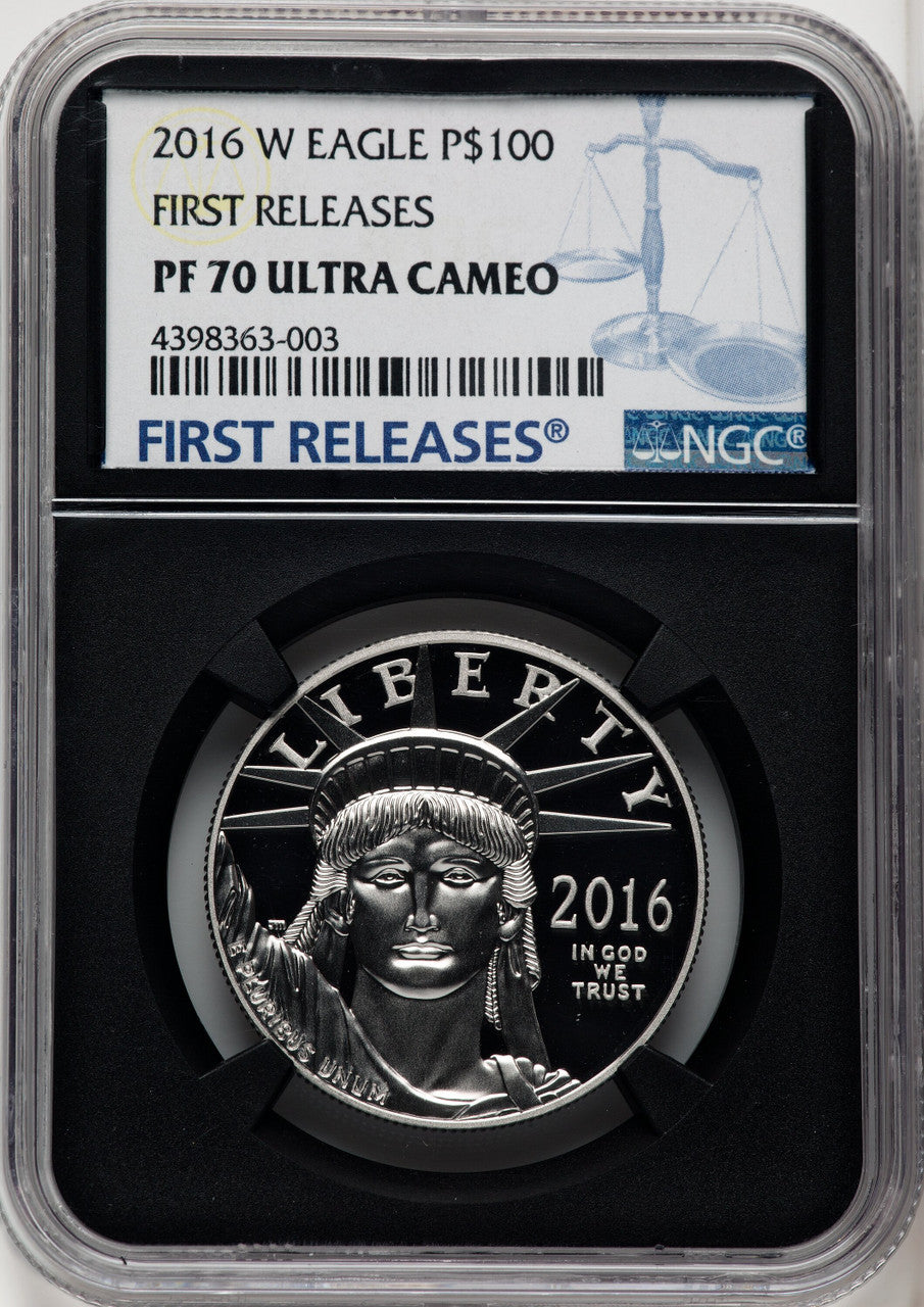 2016-W $100 One-Ounce Platinum Eagle First Strike FR Blue NGC PF70