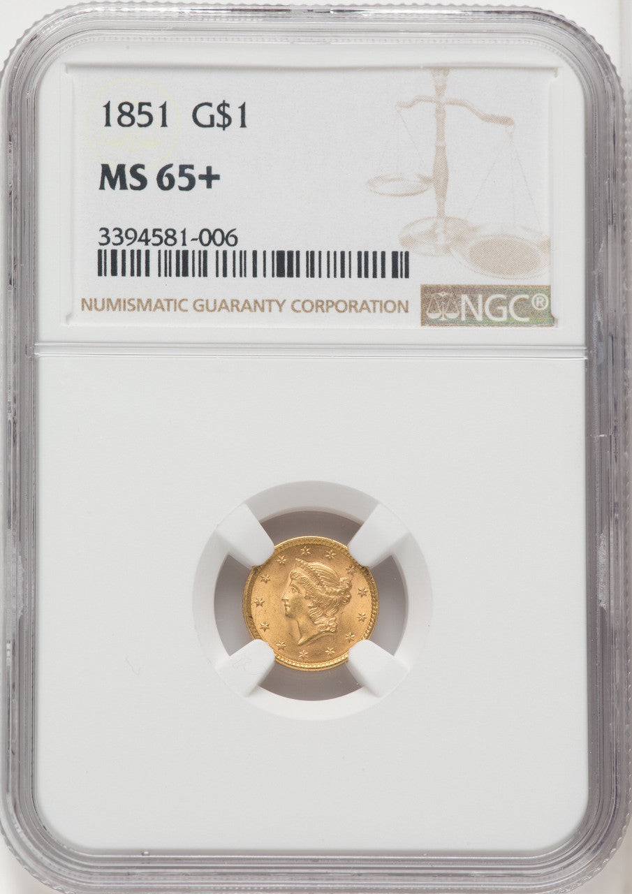 1851 G$1 Gold Dollar NGC MS65+
