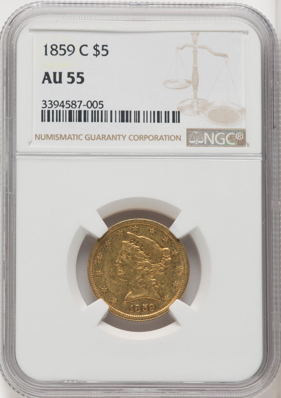 1859-C $5 Liberty Half Eagle NGC AU55