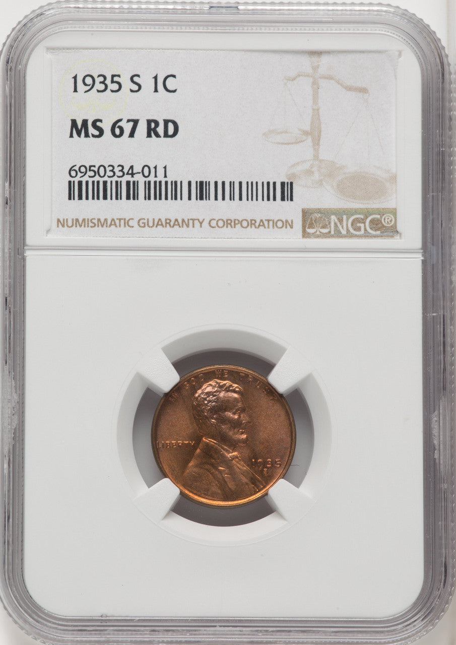 1935-S 1C RD Lincoln Cent NGC MS67