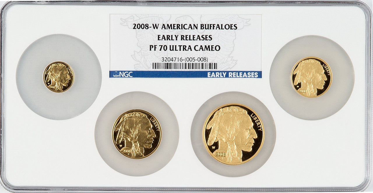 2008-W Four Piece Gold Buffalo Set ER Blue NGC PF70