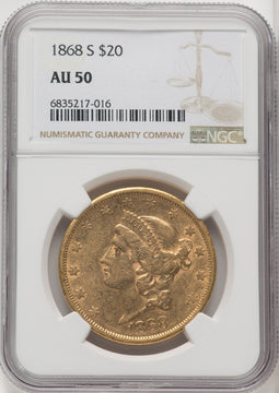 1868-S $20 Liberty Double Eagle NGC AU50