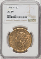 1868-S $20 Liberty Double Eagle NGC AU50