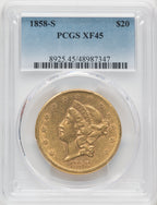 1858-S $20 Liberty Double Eagle PCGS XF45