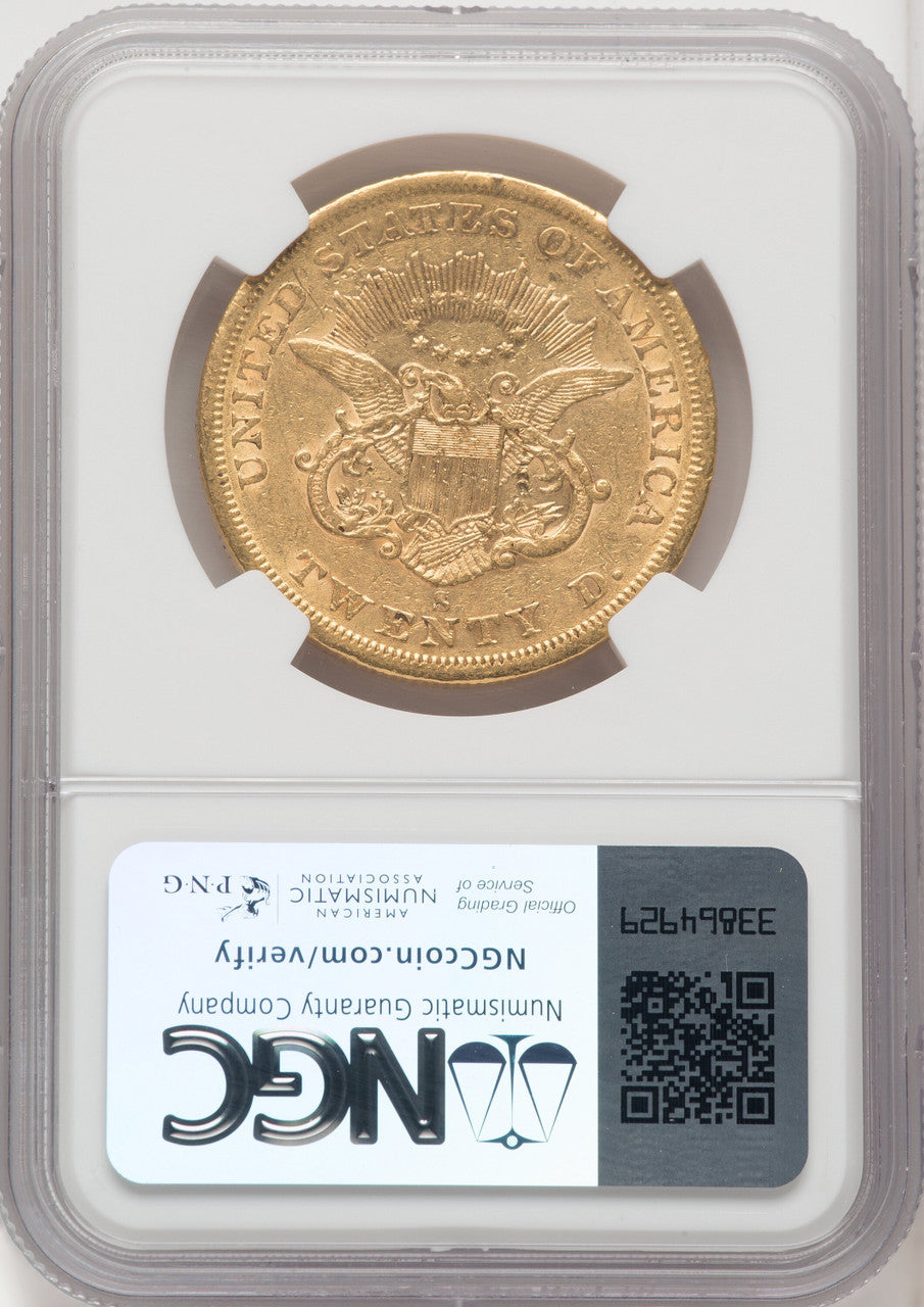 1858-S $20 Liberty Double Eagle NGC AU53