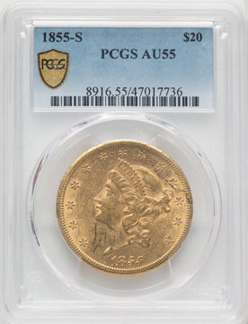 1855-S $20 Liberty Double Eagle PCGS AU55