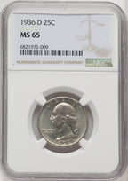 1936-D 25C Washington Quarter NGC MS65